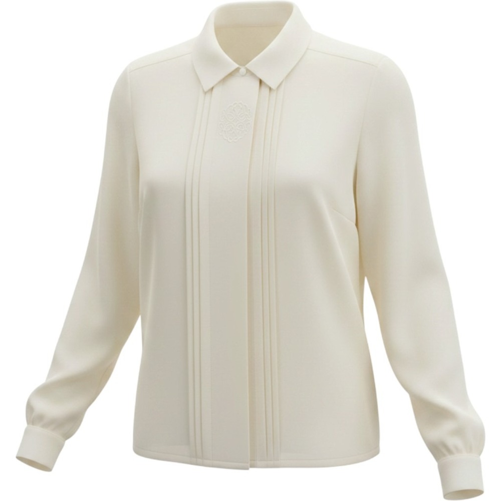 YVES ST. CLAIR Blouse Women 14 Cream Embroidered‎ Pleated Vintage Career Top